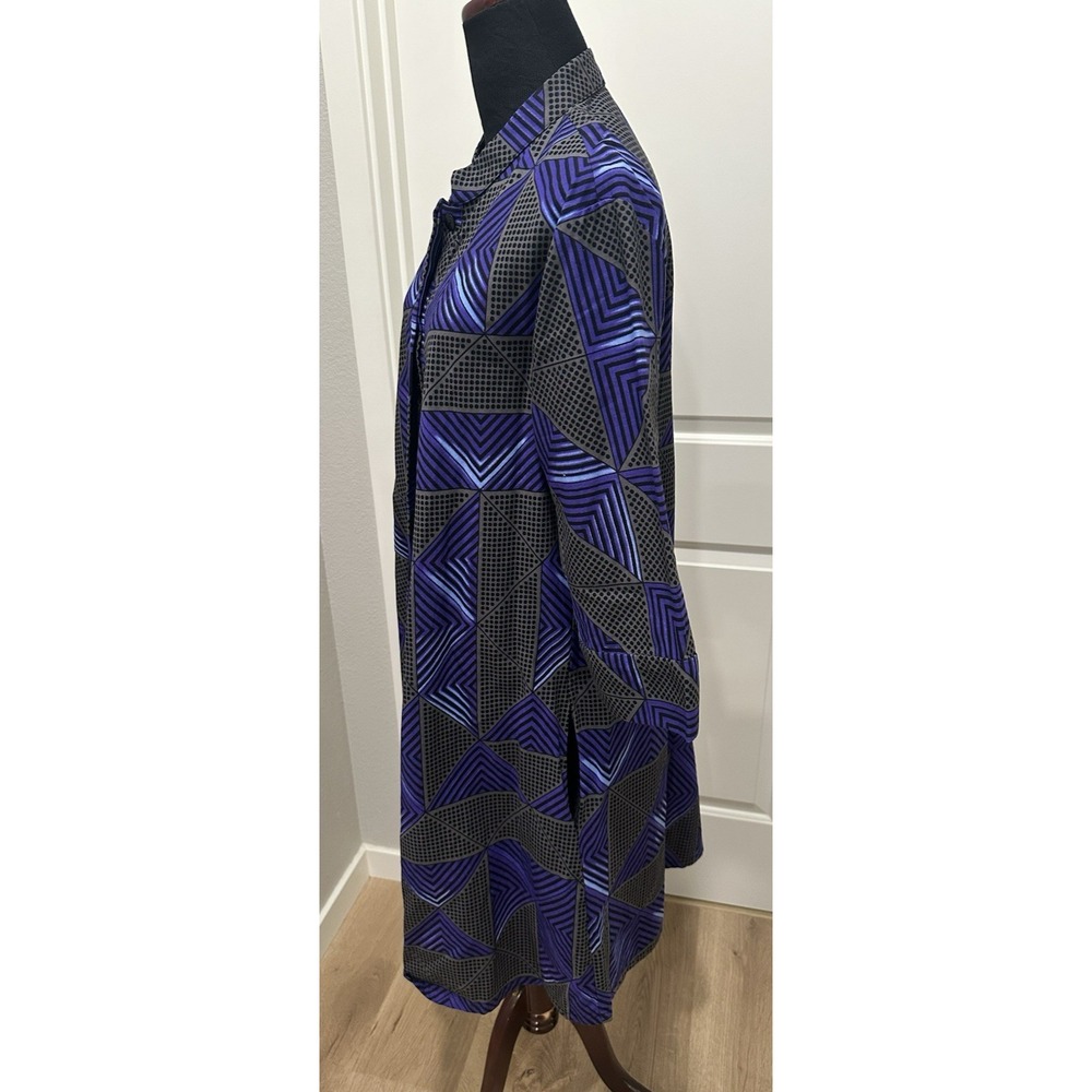 ZURI Kenya Purple Gray Abstract Shirt Dress Large 100% Cotton Button Up Artwear - Picture 3 of 7